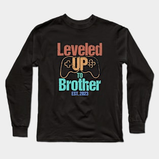 Leveled UP to Brother Est. 2023 - Funny Gamer Long Sleeve T-Shirt